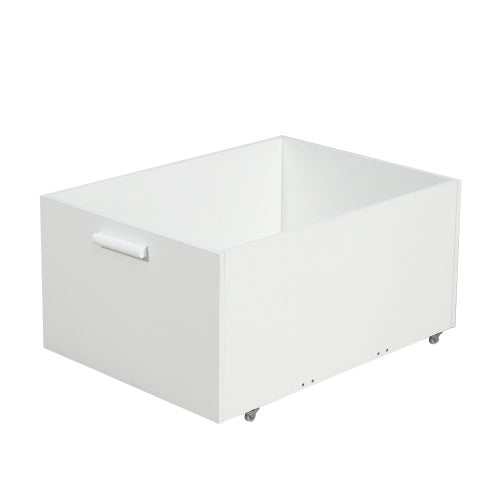 Kids wooden storage bed with roof design and guardrail in white and natural finish, by eprolo.