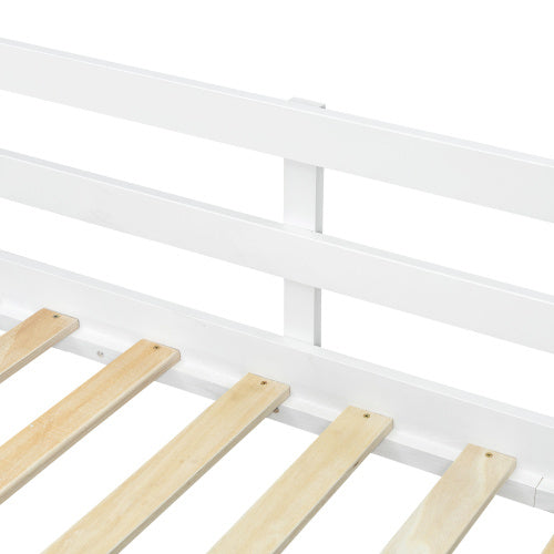 Kids wooden bed with roof design and storage drawers in white and natural finish by eprolo.