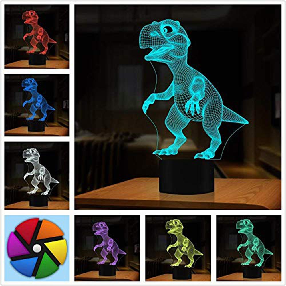 Eprolo 3D dinosaur LED night light with 7 color touch lamp, showcasing a realistic dinosaur shape illuminated in various colors.