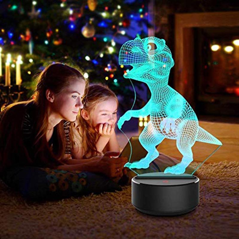 Eprolo 3D Dinosaur LED Night Light with 7 color touch lamp, showcasing a realistic dinosaur design and colorful lighting.