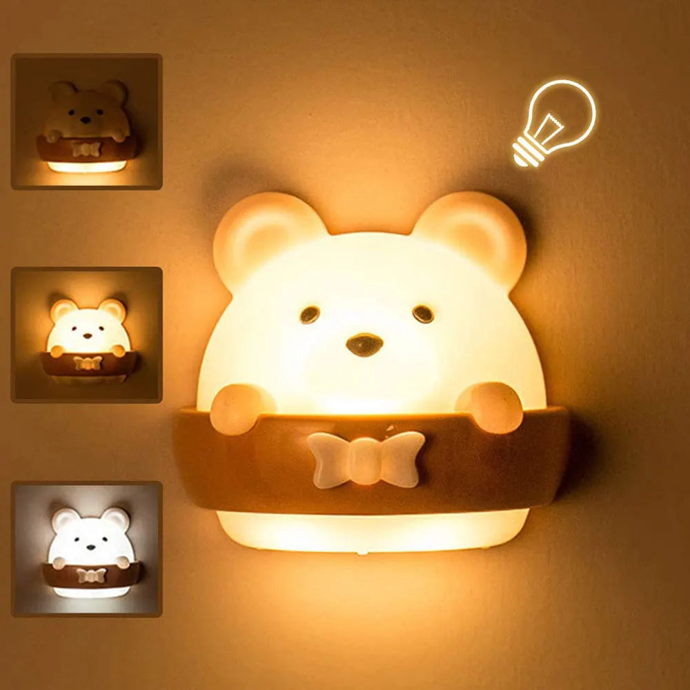 Cute bear LED night light wall lamp with remote control, rechargeable eprolo night light for kids' bedrooms.
