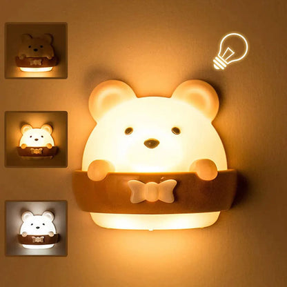 Cute bear LED night light wall lamp with remote control, rechargeable eprolo night light for kids' bedrooms.