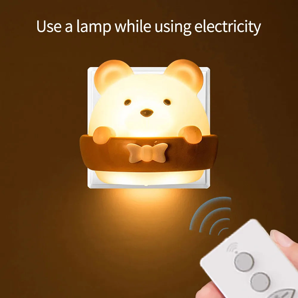 Rechargeable eprolo cute bear LED night light wall lamp with remote control, ideal for cozy bedroom or nursery lighting.