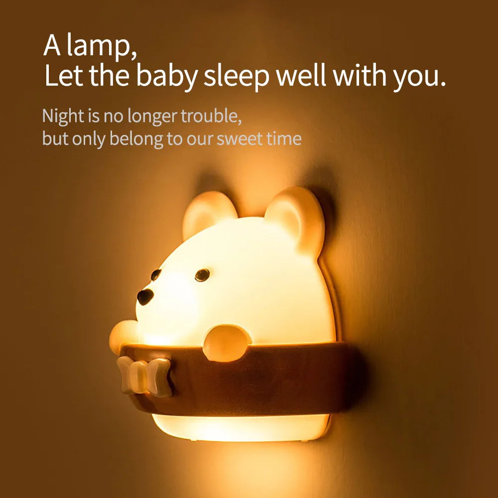 Rechargeable eprolo cute bear LED night light wall lamp with remote control, soft lighting for kids' bedrooms.