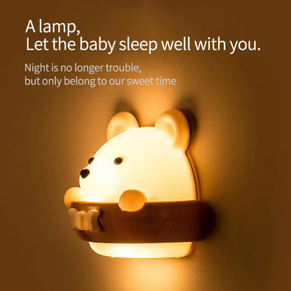 Rechargeable eprolo cute bear LED night light wall lamp with remote control, soft lighting for kids' bedrooms.