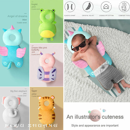Eprolo baby head protector safety cushion with cartoon butterfly design, worn as a backpack pad to protect baby's head.