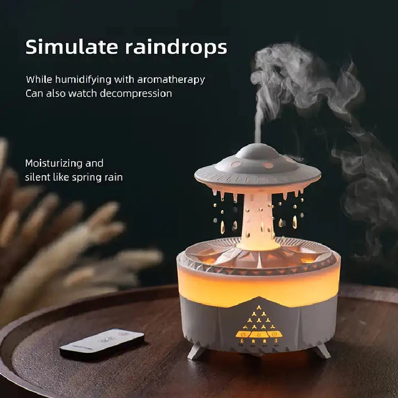White Rain Cloud Humidifier and LED Aroma Diffuser by eprolo, 350ml capacity, with mist and light features.