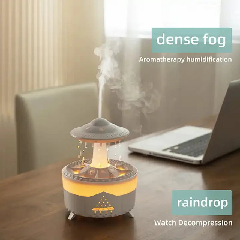 White rain cloud humidifier and LED aroma diffuser by eprolo, 350ml capacity, with mist and colorful light effects