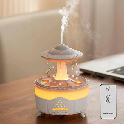 White Rain Cloud Humidifier and LED Aroma Diffuser by eprolo, 350ml capacity, with mist and ambient LED lighting.