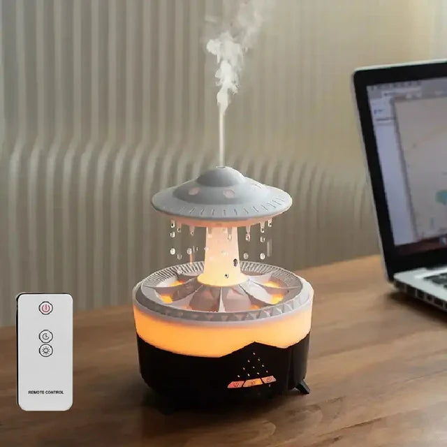 White Rain Cloud Humidifier and LED Aroma Diffuser by eprolo, 350ml capacity with mist and light features.