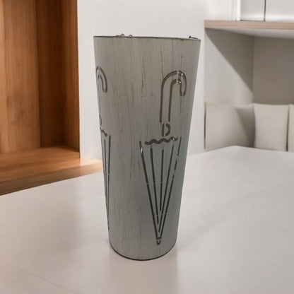 Cream metal umbrella stand, 49cm tall, with a sleek design from MSL, suitable for organizing umbrellas in hallway or entryway.