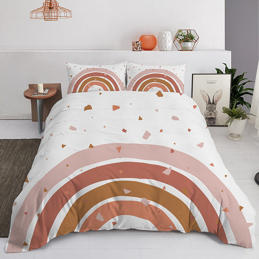 HOMCOM pastel bedding three-piece set featuring soft, colorful fabric with floral and geometric patterns on a neatly made bed.