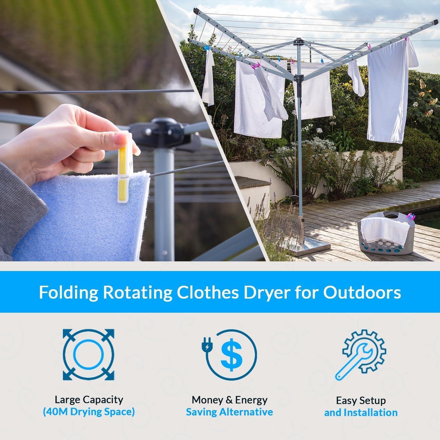 50M rotary airer dryer cover with metal spike for outdoor use, protecting the clothesline from weather and dirt.