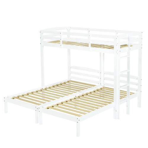 White HOMCOM triple bunk bed with side ladder for children and teens, includes three beds in 90x190cm or 90x200cm sizes, mattress not included.