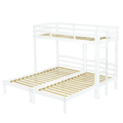 White HOMCOM triple bunk bed with side ladder for children and teens, includes three beds in 90x190cm or 90x200cm sizes, mattress not included.