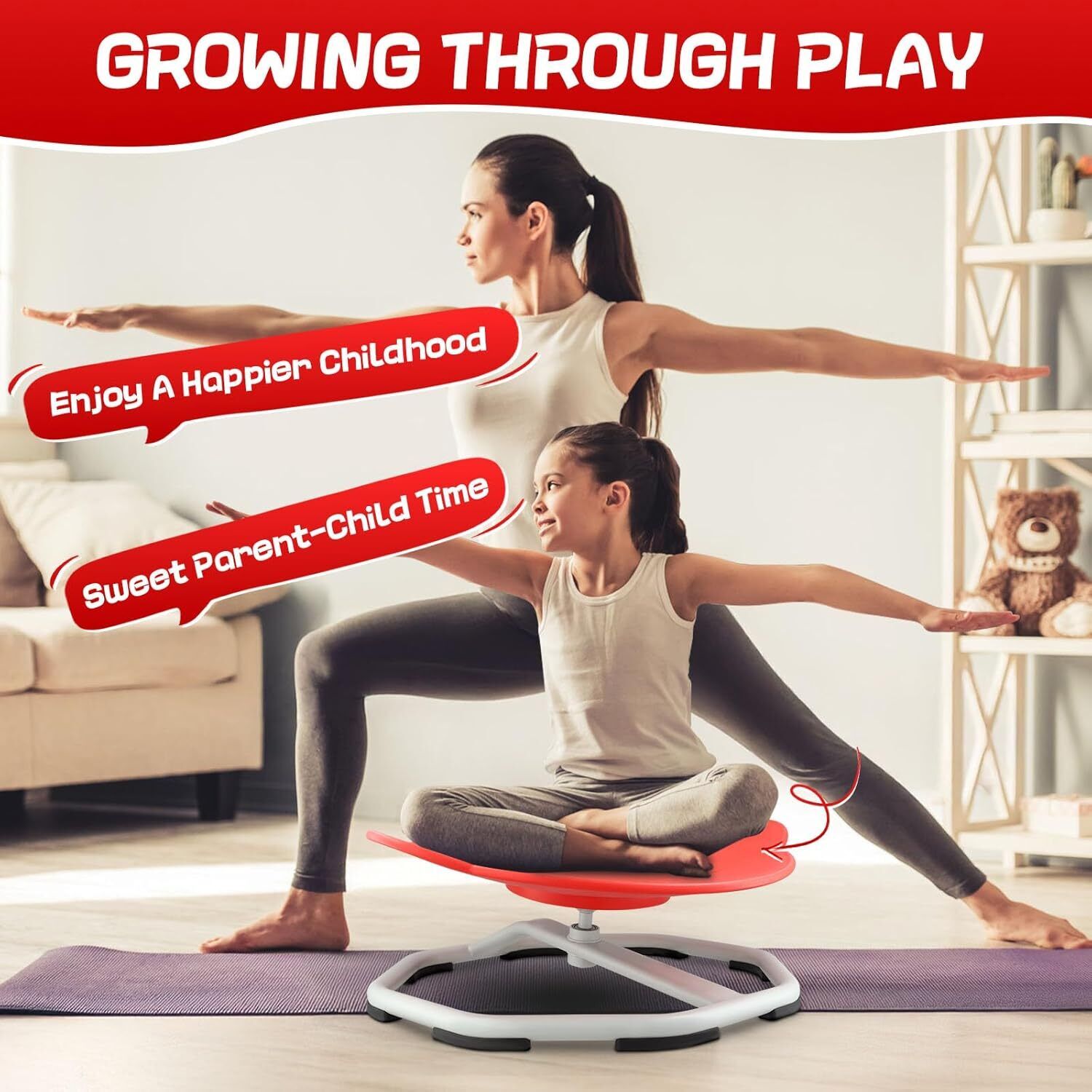 HOMCOM 360° Sit and Spin Sensory Swivel Seat for kids, vibrant wobble spinning toy chair with colorful design and sturdy base.