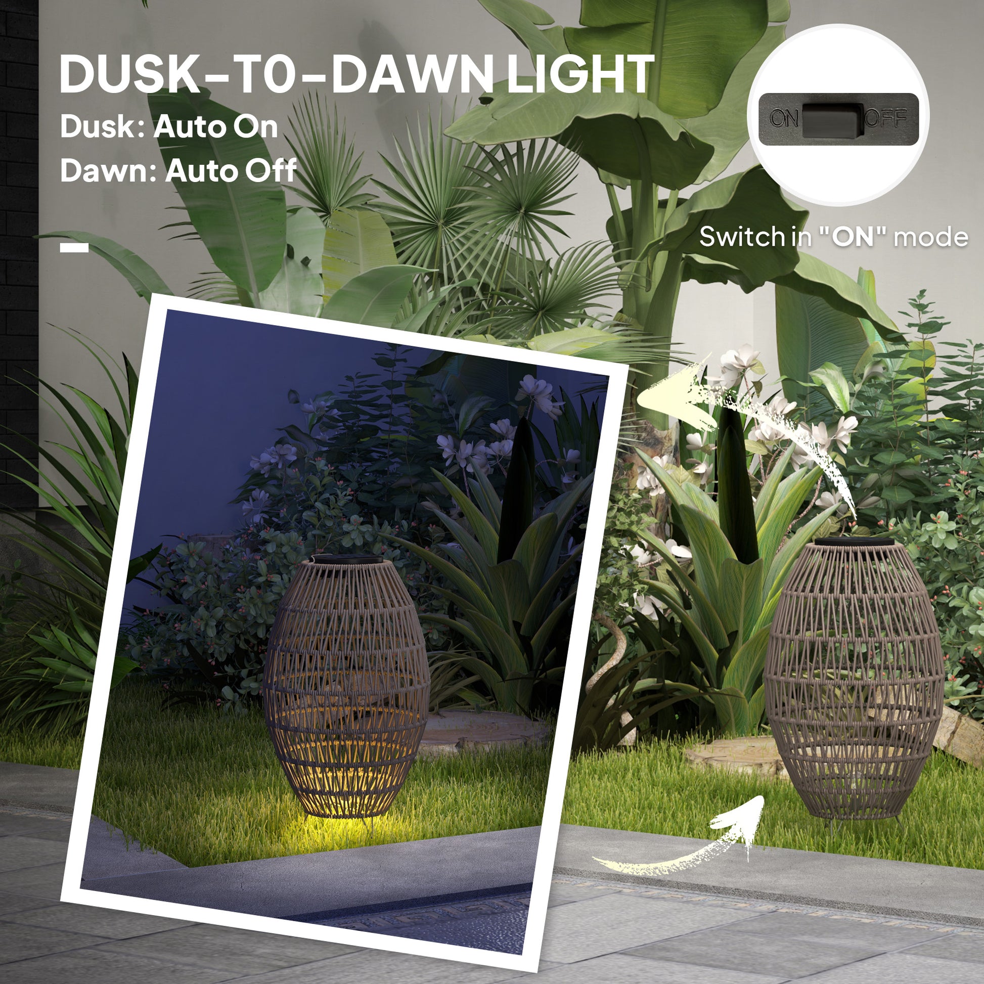 HOMCOM rattan solar garden lamp with waterproof IP44, outdoor decorative lantern, auto on/off light for porch and pathway in dark brown
