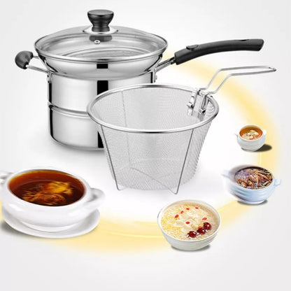 HOMCOM 4-piece non-stick chip pan set with deep fryer, cooking noodle pot, frying basket, and lid for versatile frying tasks