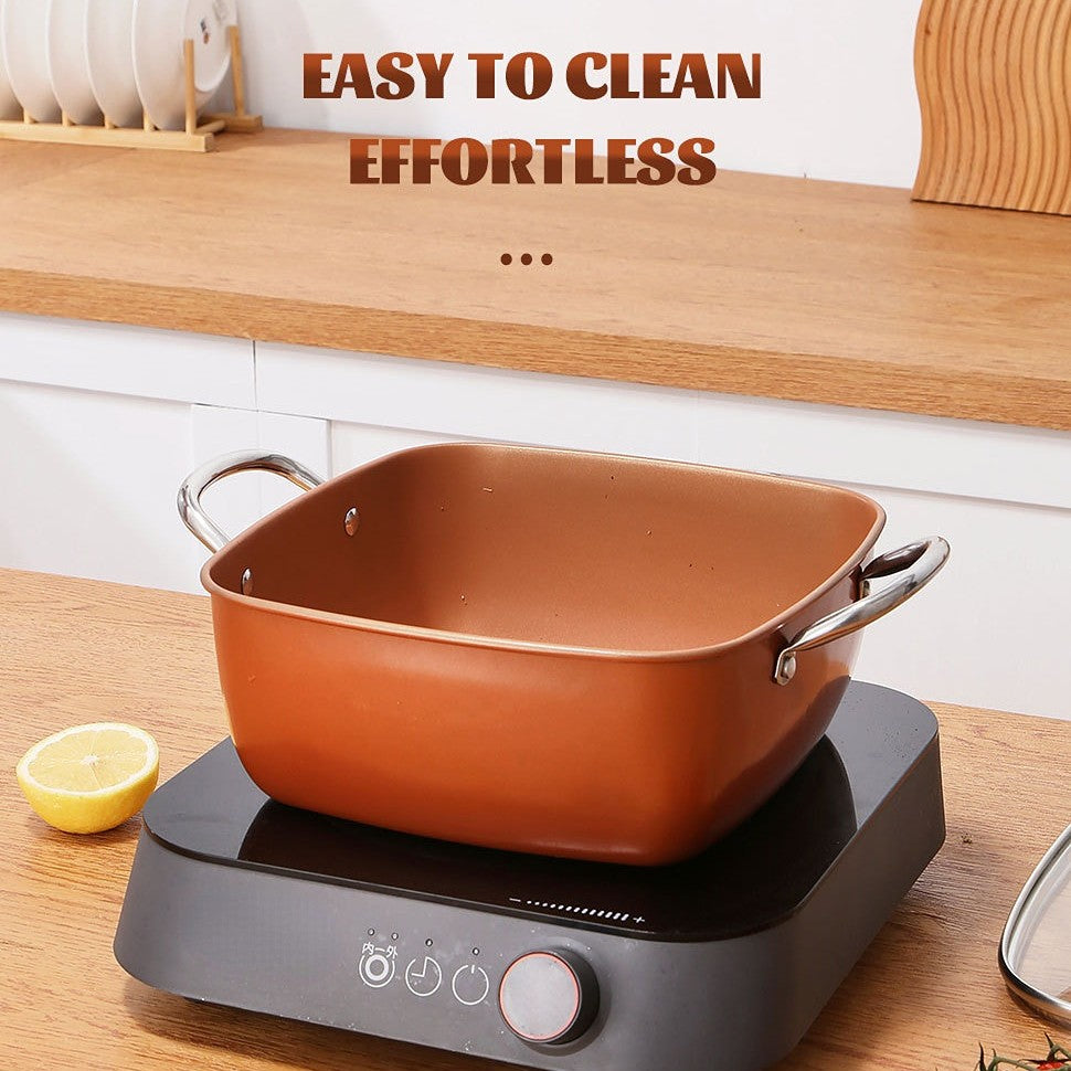 HOMCOM 24cm square non-stick chip pan with basket for frying potatoes and cooking in a kitchen setting.