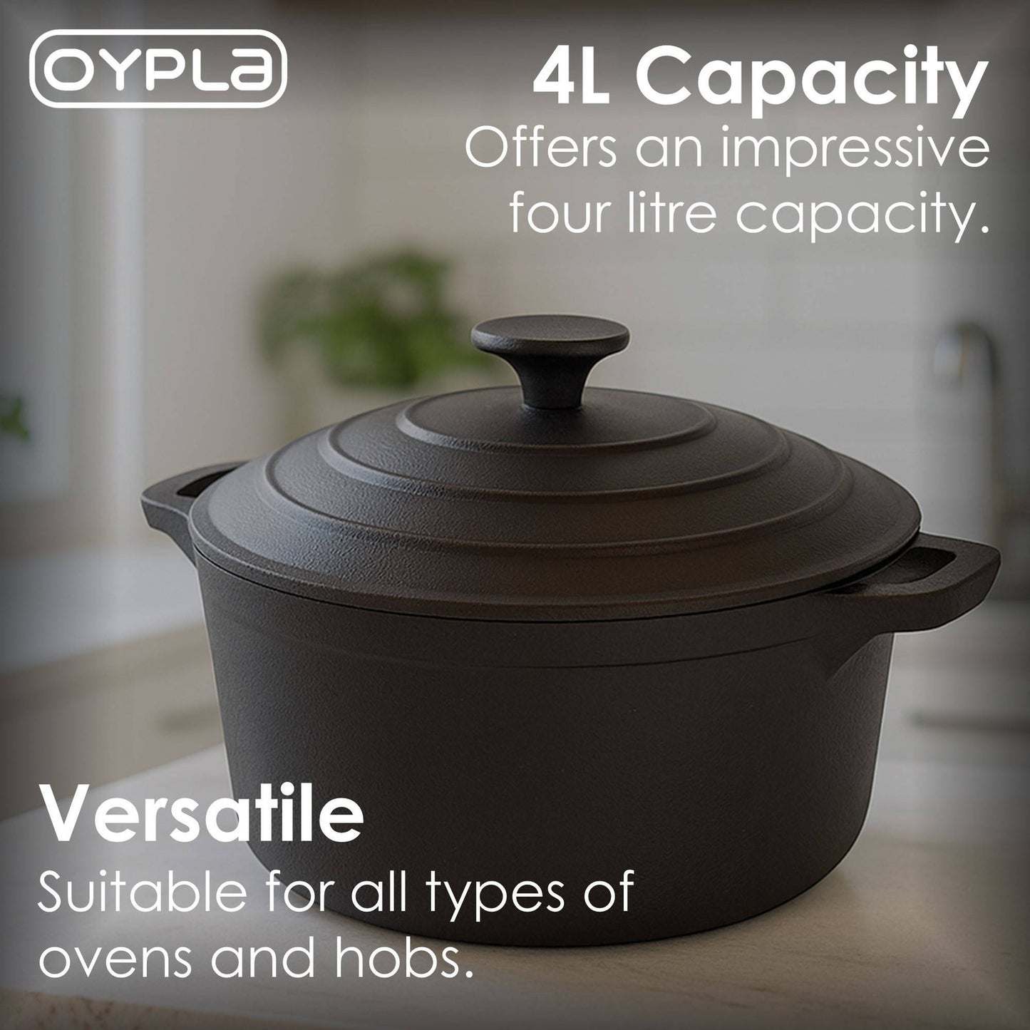 Livoshop 4L cast iron non-stick casserole dish with lid, durable cooking pan for baking and stewing.