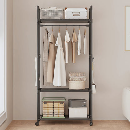 HOMCOM black multifunctional clothes rail and shoe rack with garment hanging stand and storage shelf, without wheels, for home organization