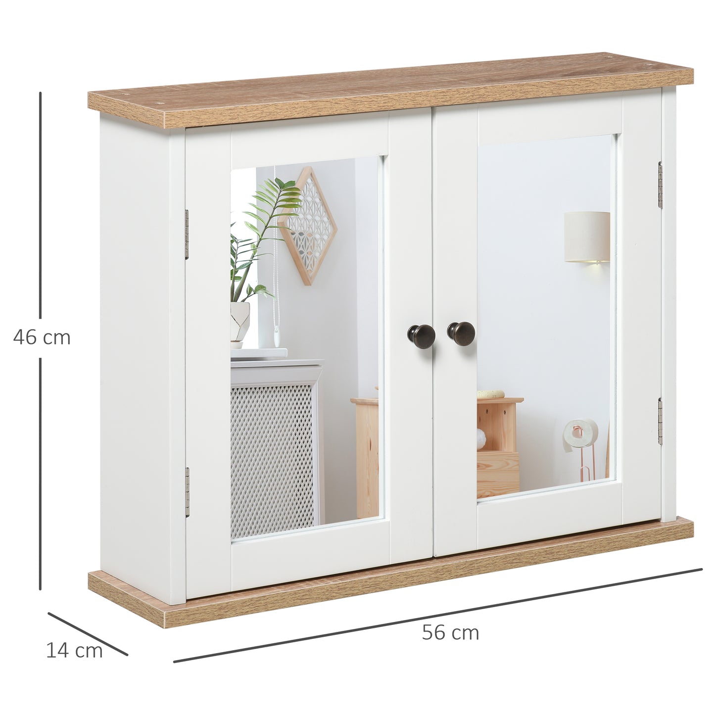 HOMCOM Kleankin white bathroom mirror cabinet with double doors and adjustable shelves, wall-mounted bathroom storage unit