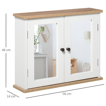 HOMCOM Kleankin white bathroom mirror cabinet with double doors and adjustable shelves, wall-mounted bathroom storage unit