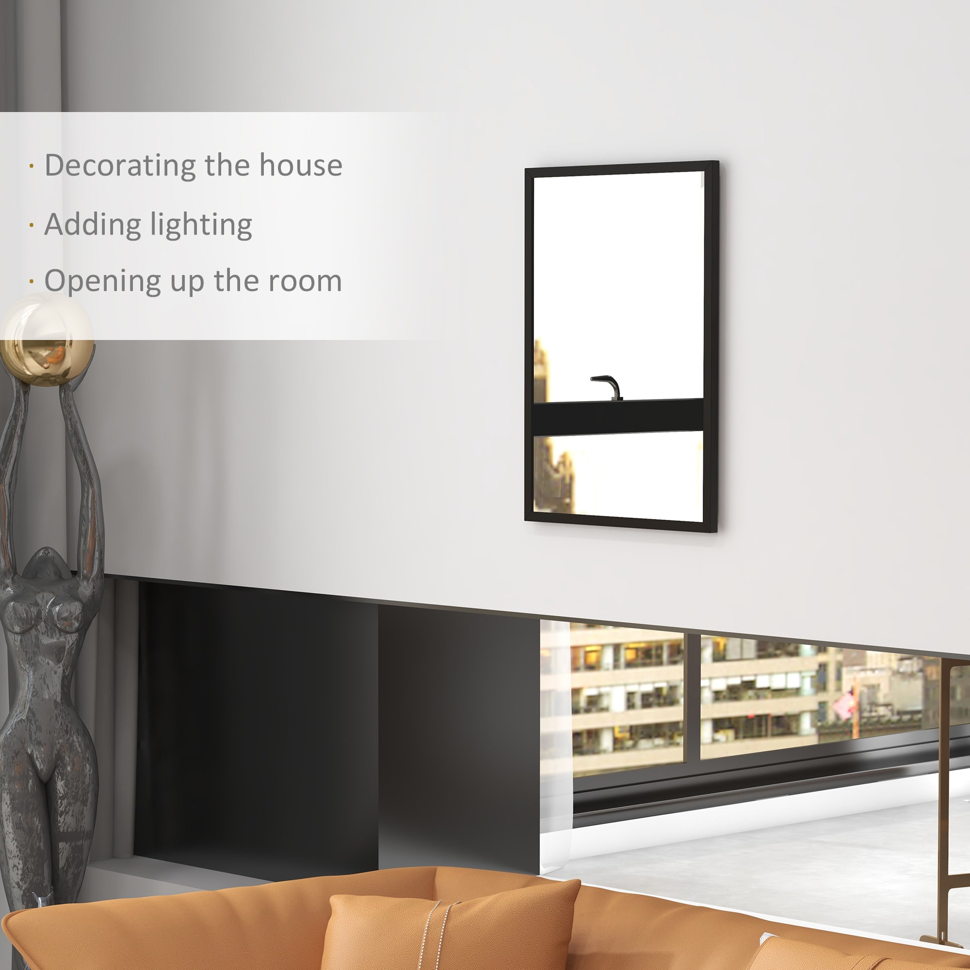 Black wall-mounted bathroom mirror, 70x50 cm, versatile for living rooms, bedrooms, and hallways, by HOMCOM.