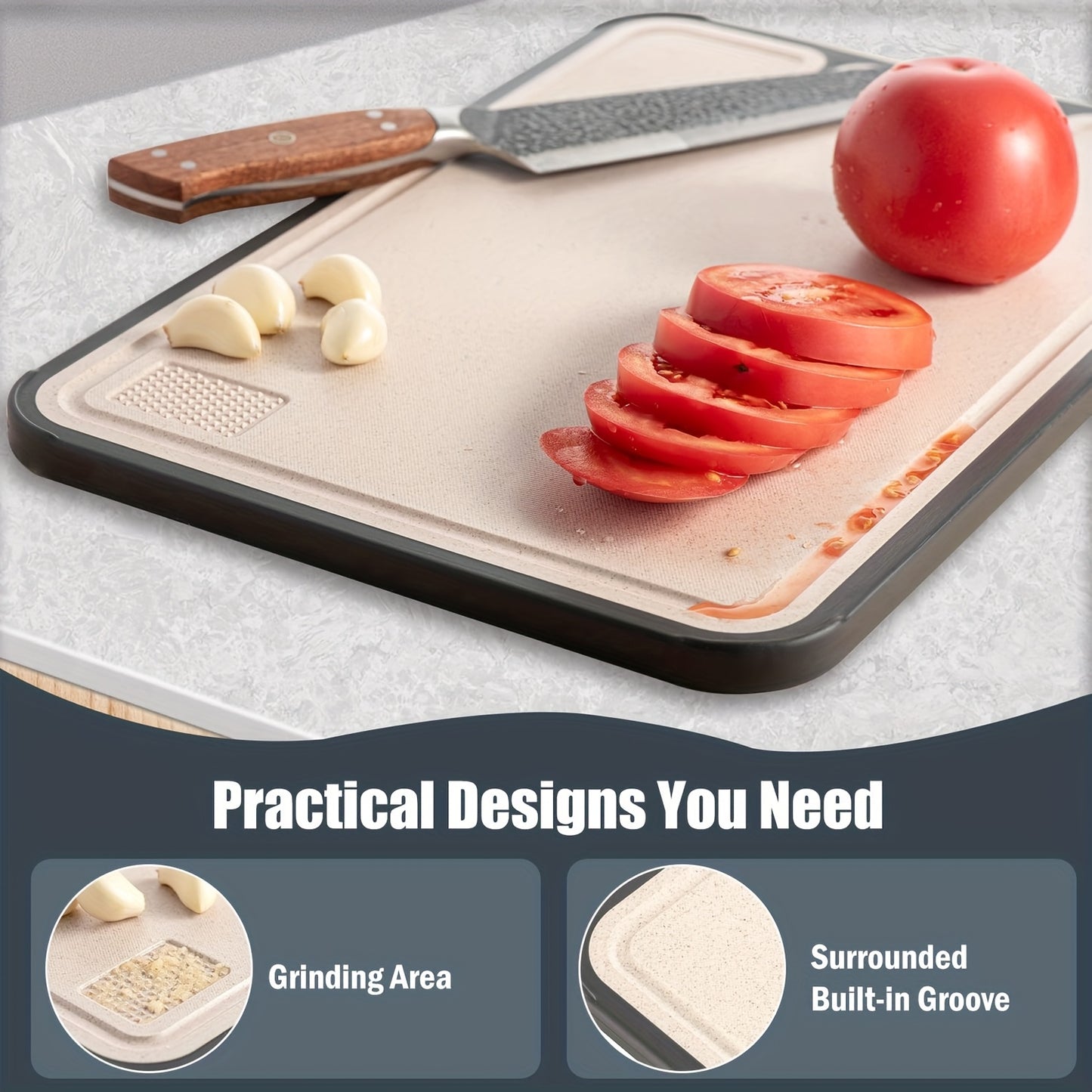 HOMCOM double-sided stainless steel household chopping board with anti-slip base, handle, ideal for meat, vegetables, and fruits.