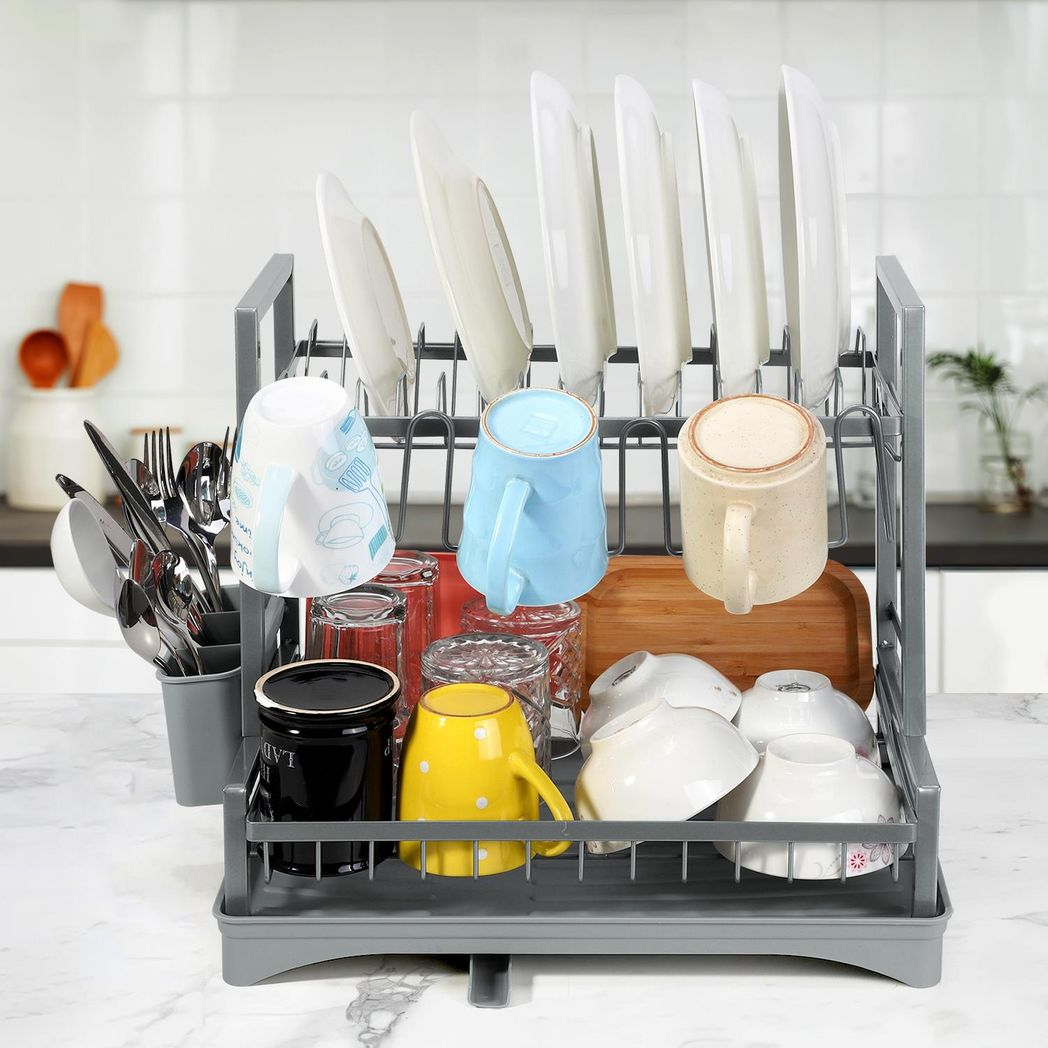2 TIER DISH DRAINER GREY
