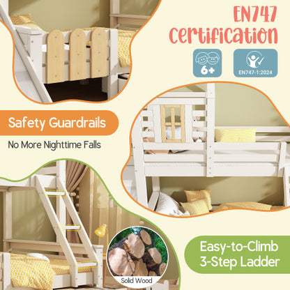 Kids Wooden Cabin Bunk Bed with Ladder & Slide – White Treehouse Design