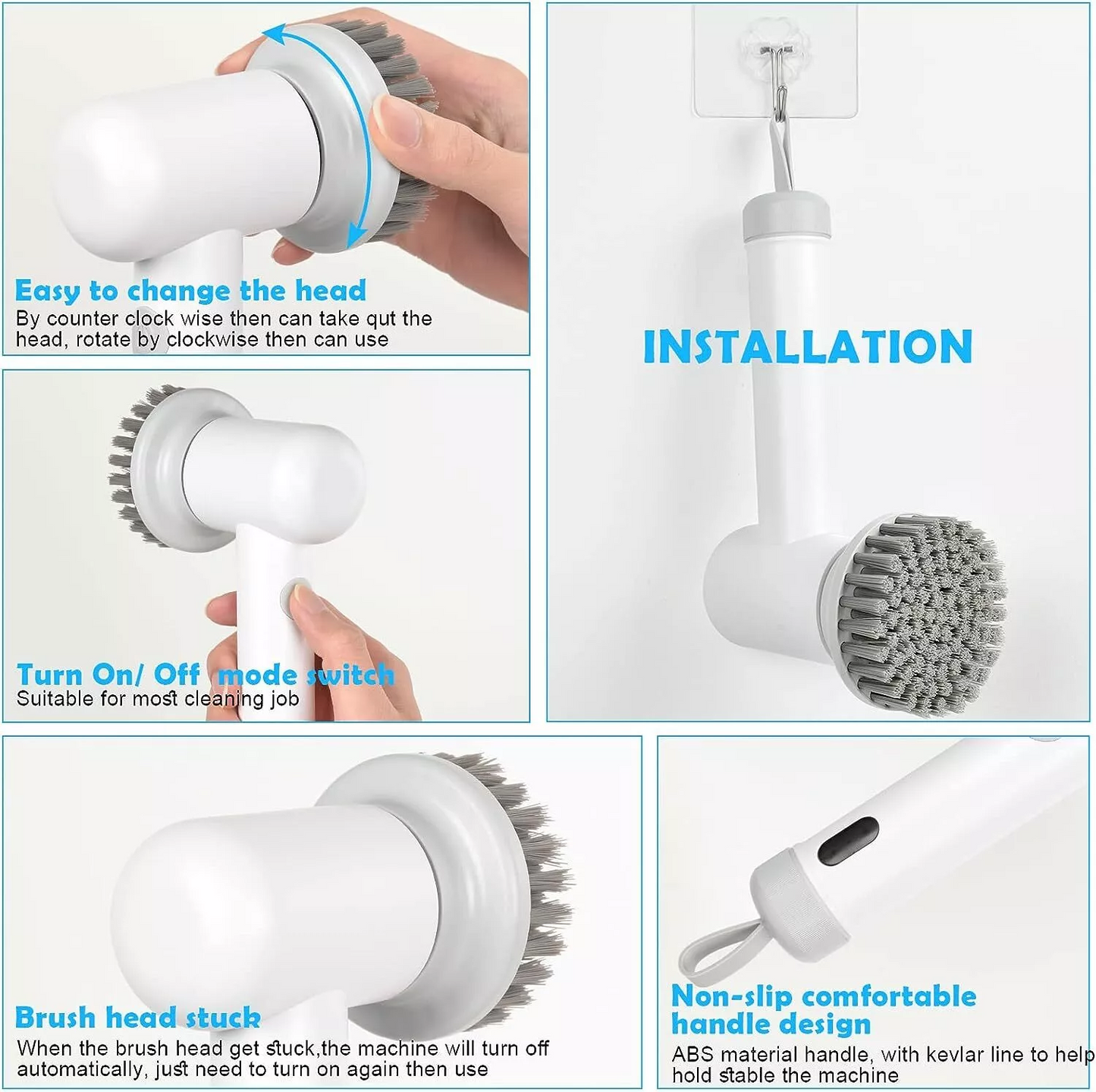 Electric Cleaning Brush Tool USB Charging For Housework Kitchen Dishwashing Brush Bathtub Tile Cleaning Brush IPX7 Waterproof