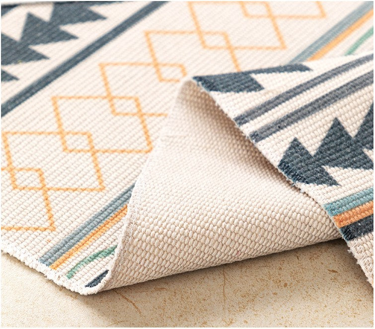 HOMCOM hand-woven cotton linen bohemian rug with geometric pattern, long floor accessory for living room home decor.