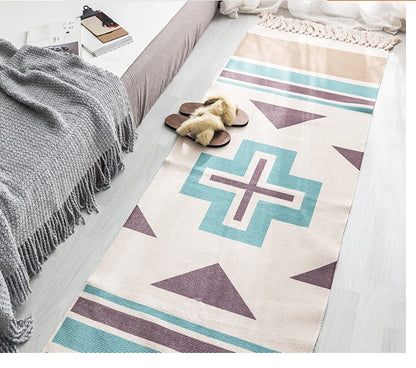 Homcom hand-woven cotton and linen bohemian rug with geometric pattern, long floor accessory for living room decor.