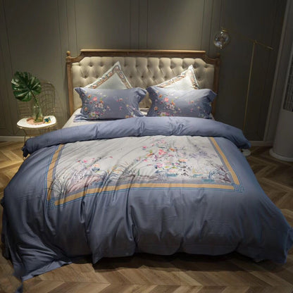 HOMCOM long staple cotton sateen feel bedding set of four pieces in 200x230cm, featuring soft, smooth fabric and elegant design