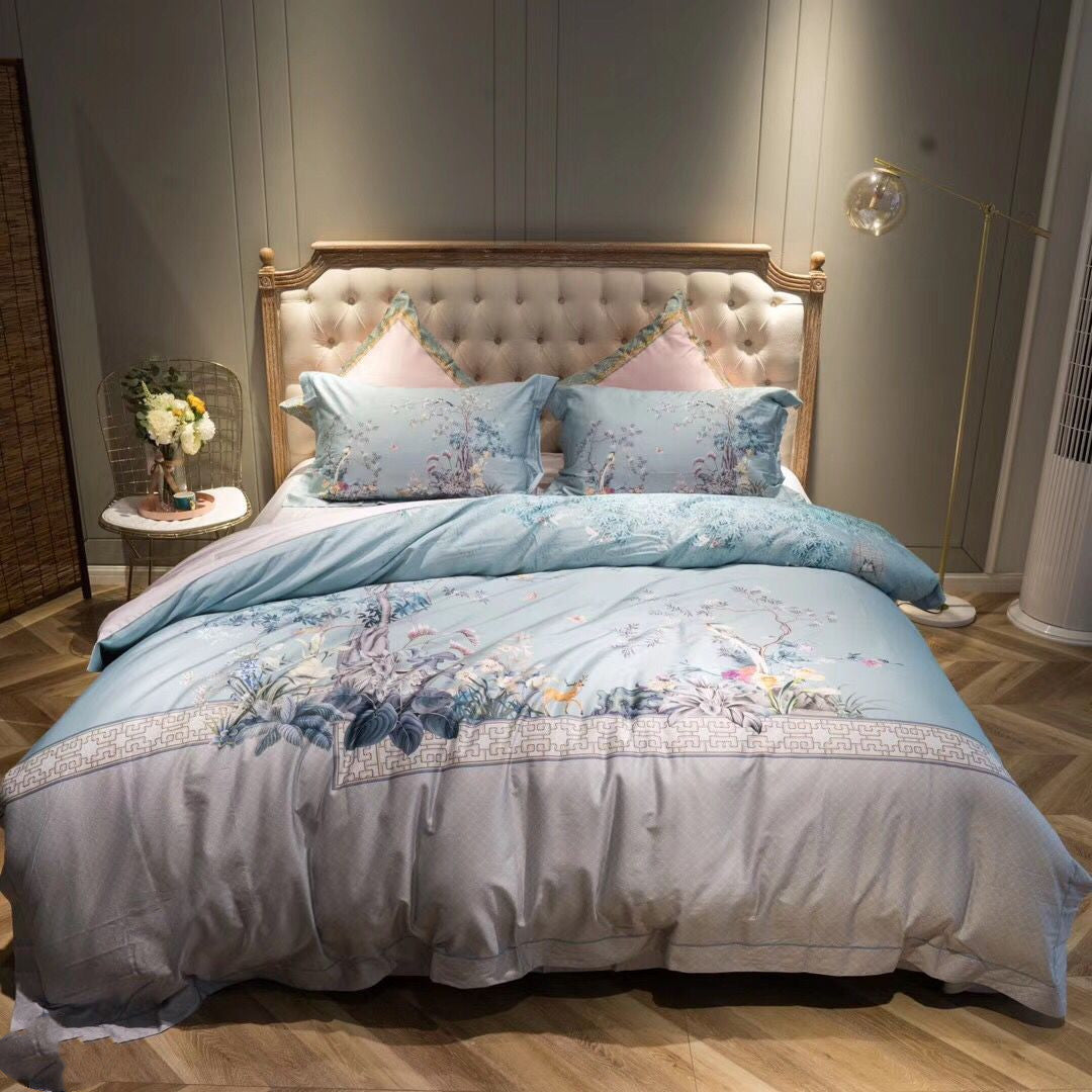 HOMCOM long staple cotton sateen feel bedding set of four pieces, 200x230cm, with soft, smooth fabric and elegant design.