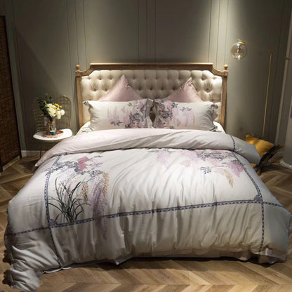 HOMCOM long staple cotton sateen feel bedding set of four pieces with 200x230cm size, featuring smooth, luxurious fabric.