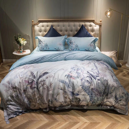 HOMCOM long staple cotton sateen feel bedding set of four pieces, including duvet cover and pillowcases, in a cozy bedroom setting