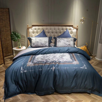 HOMCOM long staple cotton sateen feel bedding set of four pieces with 200x230cm duvet cover and matching pillowcases.