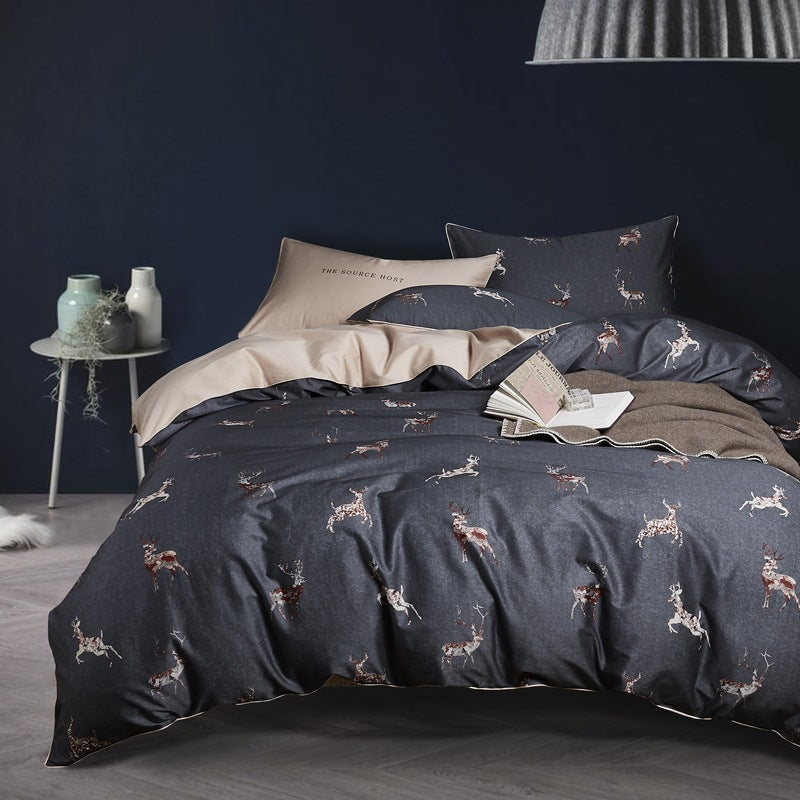 American style four-piece cotton bed by HOMCOM with a sturdy wooden frame and comfortable mattress set.