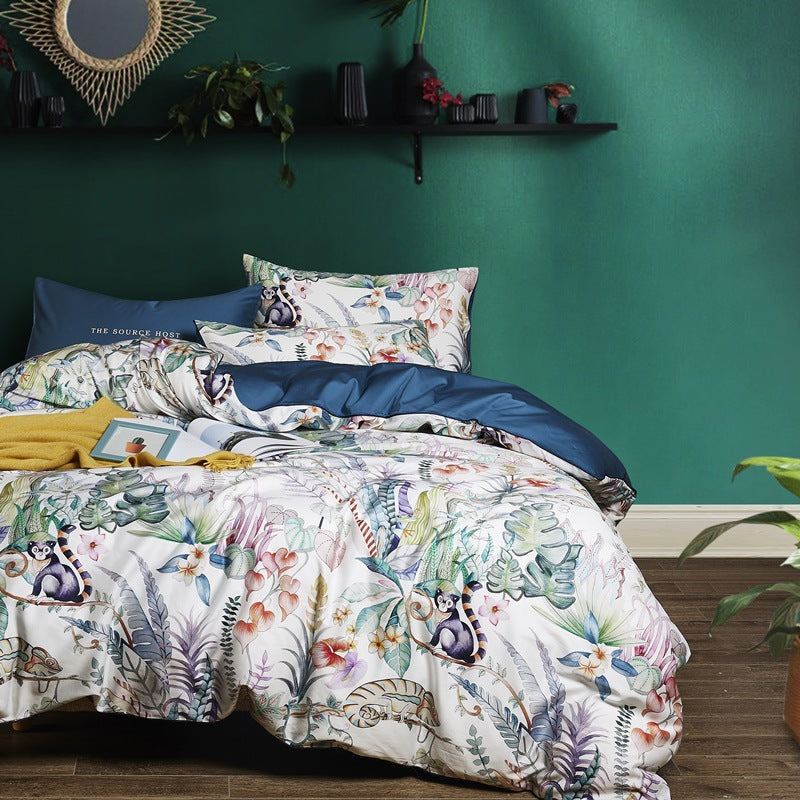 American style four-piece cotton bed by HOMCOM, featuring a spacious bed frame with plush bedding and classic design elements.