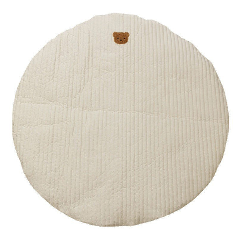 HOMCOM bear quilted round floor mat for baby room, soft padded decor cushion with adorable bear design and quilted texture.