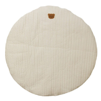 HOMCOM bear quilted round floor mat for baby room, soft padded decor cushion with adorable bear design and quilted texture.