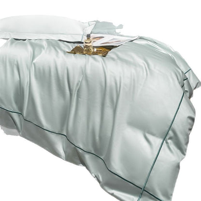 Beige cotton pressing line bedding set by HOMCOM featuring a flat sheet and pillowcases in a long staple cotton fabric.