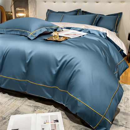 Beige camel bedding set with long staple cotton pressed sheets from HOMCOM's Dimeng Series, includes flat sheet and pillowcases.