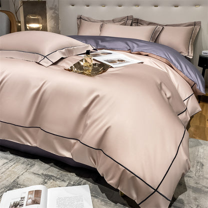 Beige HOMCOM Long Staple Cotton Pressing Line bedding suit with flat sheet and pillowcases in a modern design.