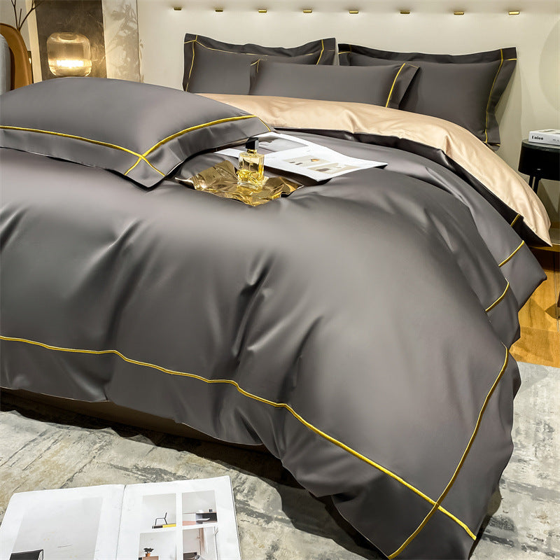 HOMCOM beige camel long staple cotton bedding suit with flat sheet and pillowcases, part of the Dimeng Series for comfortable sleep.