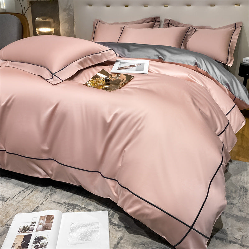 Beige camel-colored bedding set with long staple cotton press line from HOMCOM, includes flat sheet and 2 pillowcases.