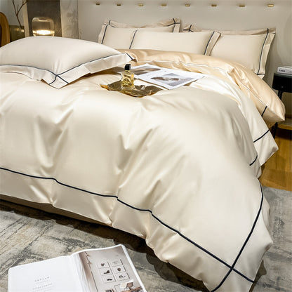 Beige camel HOMCOM long staple cotton bedding suit with flat sheet and pillowcases from the Dimeng Series, 3-piece set.