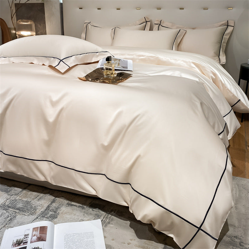 Beige HOMCOM long staple cotton bedding set including a flat sheet and pillowcases from the Dimeng Series.